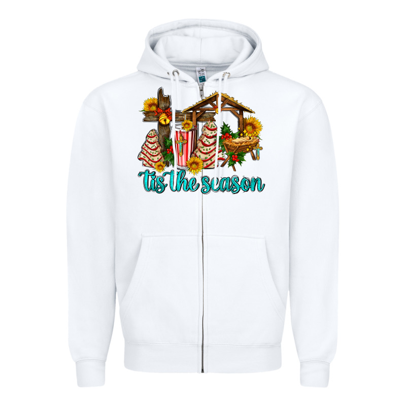 Tis The Seasin With Christmas Cake Abd Jesus Zipper Hoodie by AdoDesignShop | Teevron