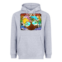 Heather Grey coconut drink with sunglasses Heavyweight Hoodie - Jasminsmagicworld