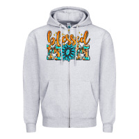Heather Grey blessed mom with gemstone Zipper Hoodie - AdoDesignShop