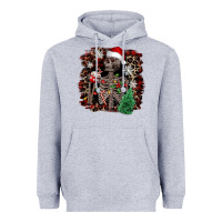 Heather Grey Skeleton with coffee cup Christmas Heavyweight Hoodie - NancyCooperArtShop