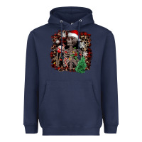 Navy Skeleton with coffee cup Christmas Heavyweight Hoodie - NancyCooperArtShop