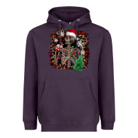 Plum Skeleton with coffee cup Christmas Heavyweight Hoodie - NancyCooperArtShop