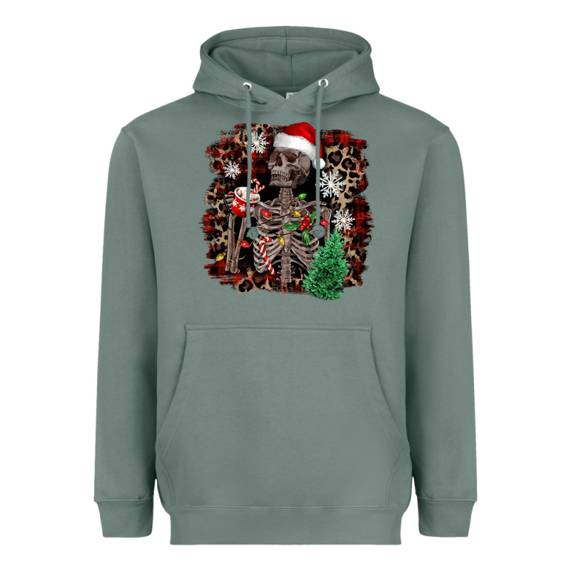 Skeleton With Coffee Cup Christmas Heavyweight Hoodie by NancyCooperArtShop | Teevron