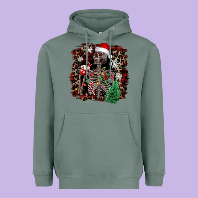 Skeleton With Coffee Cup Christmas Heavyweight Hoodie Designed By Nancycooperartshop