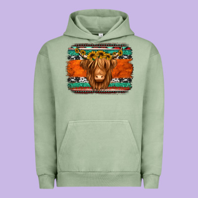 Highland Cow Western Background Urban Hoodie Designed By Jasminsmagicworld