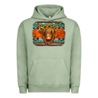 Pigment Oil Green highland cow western background Urban Hoodie - Jasminsmagicworld
