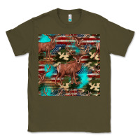 Army Green hunting deer american flag seamless pattern Classic Tee - HRA Design Shop