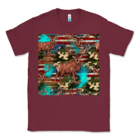 Burgundy hunting deer american flag seamless pattern Classic Tee - HRA Design Shop