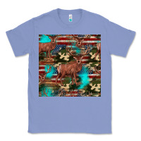 Colony Blue hunting deer american flag seamless pattern Classic Tee - HRA Design Shop