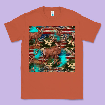 Hunting Deer American Flag Seamless Pattern Classic Tee Designed By Hra Design Shop