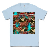 Dusty Blue hunting deer american flag seamless pattern Classic Tee - HRA Design Shop