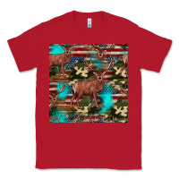 Red hunting deer american flag seamless pattern Classic Tee - HRA Design Shop