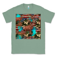 Sage hunting deer american flag seamless pattern Classic Tee - HRA Design Shop