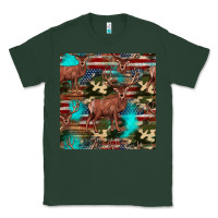 Sports Green hunting deer american flag seamless pattern Classic Tee - HRA Design Shop