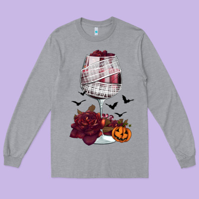 Halloween Roses Wine Long Sleeve Tee Designed By Fadigitalartstudio