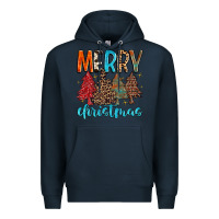 Navy merry christmas trees Premium Hoodie - MaliasSmallBusiness