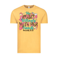 Vintage Mustard she works willingly with her hands Vintage Tee - texasbilliewilder