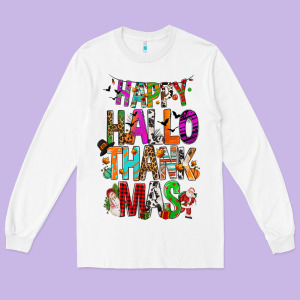 Happy Hallothankmas Long Sleeve Tee Designed By Fadigitalartstudio