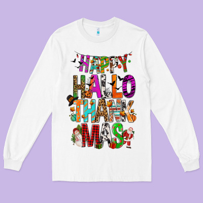 Happy Hallothankmas Long Sleeve Tee Designed By Fadigitalartstudio