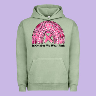 In October We Wear Pink Breast Cancer Awareness Rainbow Urban Hoodie Designed By Jasminsmagicworld