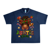 Navy Auntie Claus Afro Messy Bun Urban Heavy Tee - texasbilliewilder