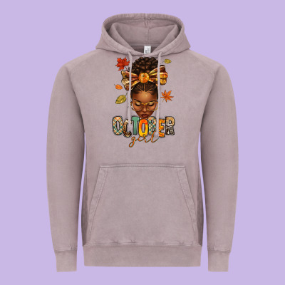 Vintage Hoodie october girl afro woman fall