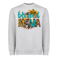 Heather Grey blessed mama with sunflowers Heavyweight Sweatshirt - texasbilliewilder