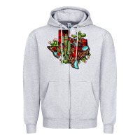 Heather Grey cactus christmas texas map Zipper Hoodie - JahusDesignShop