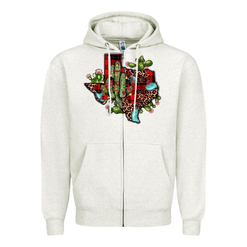 Cactus Christmas Texas Map Zipper Hoodie by JahusDesignShop | Teevron