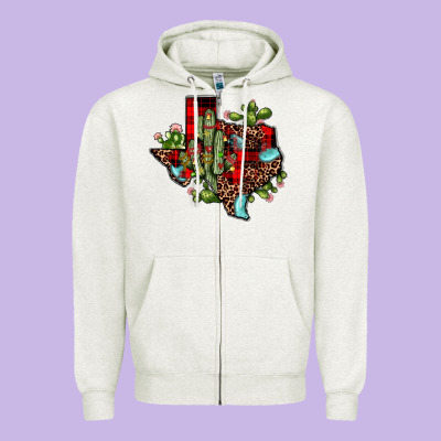 Cactus Christmas Texas Map Zipper Hoodie Designed By Jahusdesignshop