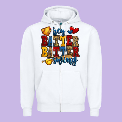 Hey Batter Batter Swing Softball Zipper Hoodie Designed By Jasminsmagicworld