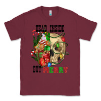 Burgundy Dead İnside But Merry Human Skull Classic Tee - FaDigitalArtStudio