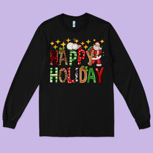 Happy Holiday Christmas Long Sleeve Tee Designed By Fadigitalartstudio