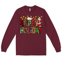 Burgundy happy holiday christmas Long Sleeve Tee - FaDigitalArtStudio