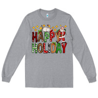 Heather Grey happy holiday christmas Long Sleeve Tee - FaDigitalArtStudio