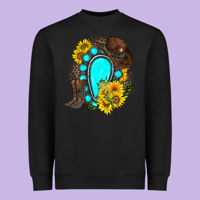 Western Turquoise Gemstone Heavyweight Sweatshirt Designed By Zillion Design Studio