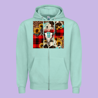 Bullskull Sunflower Zipper Hoodie Designed By Jahusdesignshop