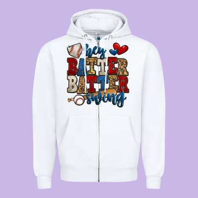 Hey Batter Batter Swing Baseball Zipper Hoodie Designed By Jasminsmagicworld