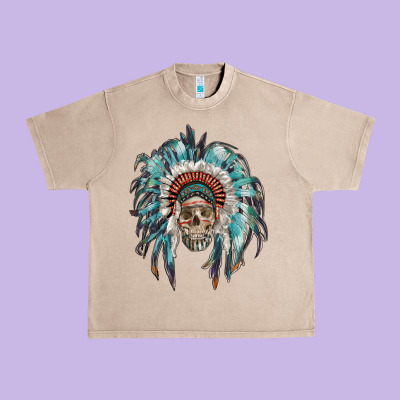 Indian Headdress With Native American Skull Urban Heavy Tee Designed By Ranaportraitstore