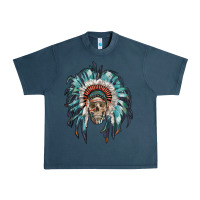 Midnight Navy indian headdress with native american skull Urban Heavy Tee - RanaPortraitStore