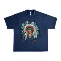 Navy indian headdress with native american skull Urban Heavy Tee - RanaPortraitStore