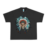 Pigment Black indian headdress with native american skull Urban Heavy Tee - RanaPortraitStore
