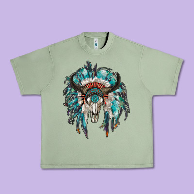 Indian Headdress With Bull Skull Urban Heavy Tee Designed By Ranaportraitstore