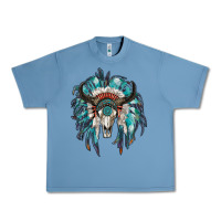 Pebble Blue indian headdress with bull skull Urban Heavy Tee - RanaPortraitStore
