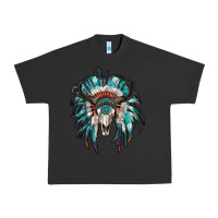 Pigment Black indian headdress with bull skull Urban Heavy Tee - RanaPortraitStore