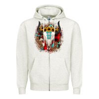 Oatmeal Heather bullskull christmas Zipper Hoodie - JahusDesignShop