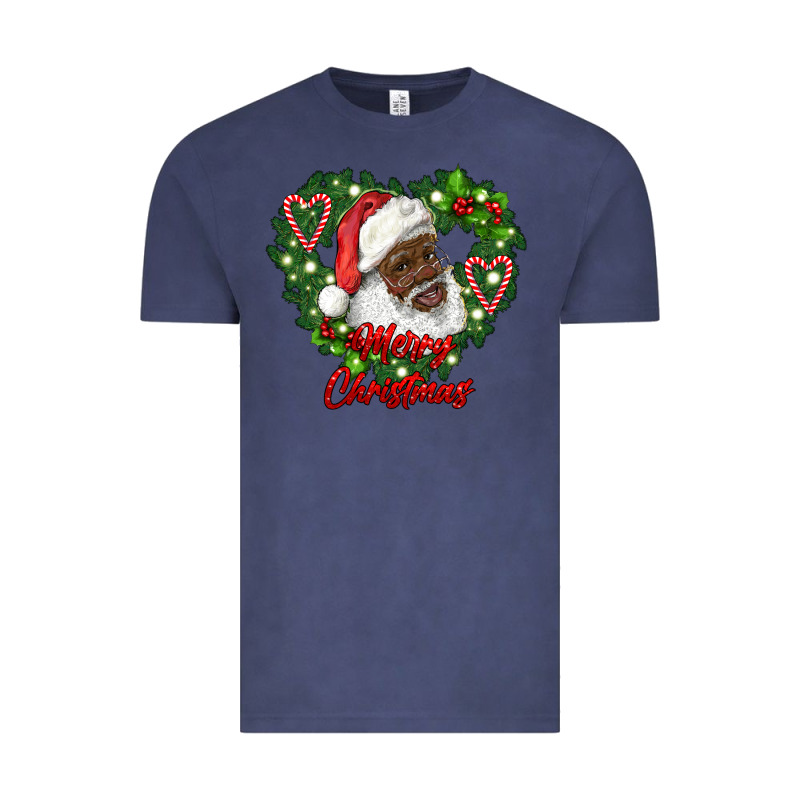 Merry Christmas African American Santa With Wreath Vintage Tee by RanaPortraitStore | Teevron