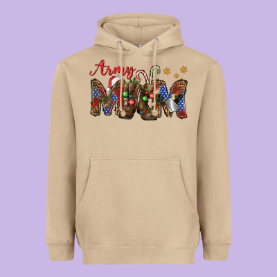 Christmas Army Mom Heavyweight Hoodie Designed By Nancycooperartshop