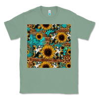 Sage sunflower cowhide mom seamless pattern Classic Tee - HRA Design Shop