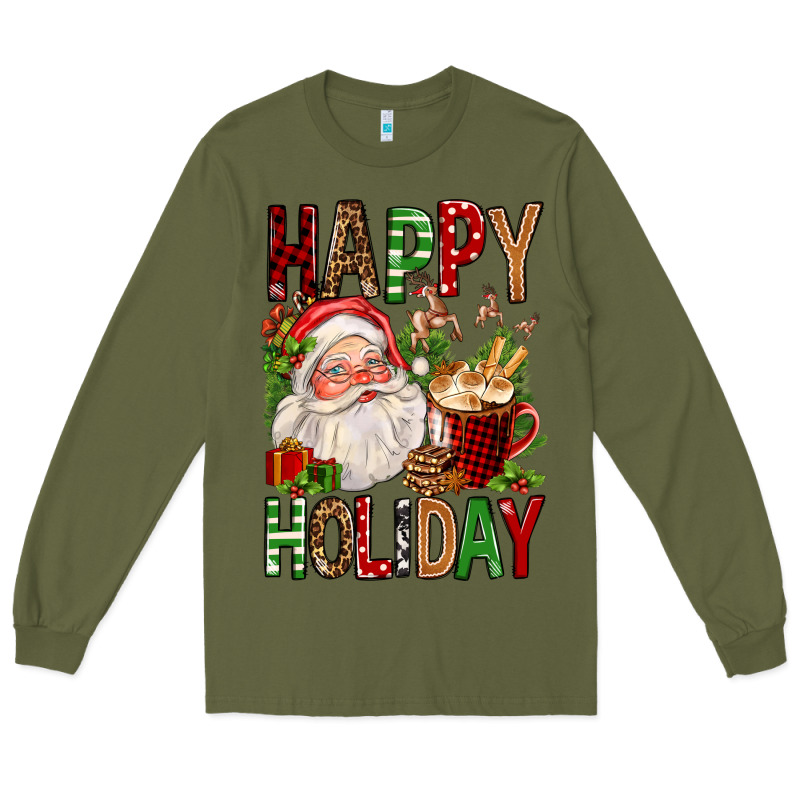 Happy Holiday Santa Claus Christmas Long Sleeve Tee by FaDigitalArtStudio | Teevron
